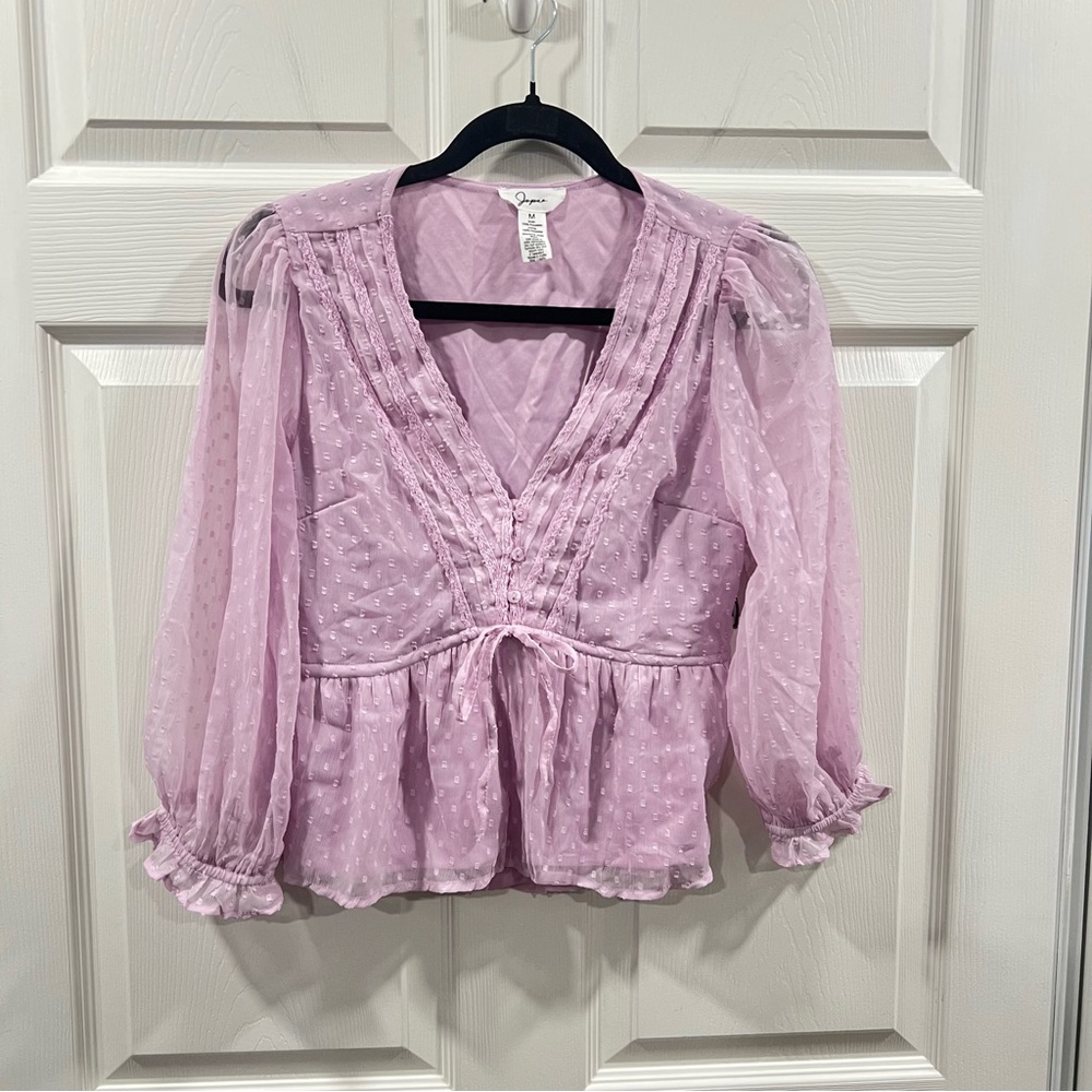 Japna Swiss Dot Tie Front Top Lilac Purple Size Medium NWT